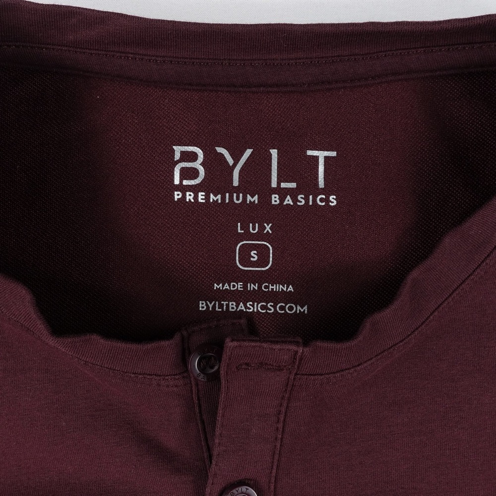 BYLT‎ Lux Henley Shirt Men's Small Drop Cut Long Sleeve Casual Maroon - Picture 4 of 12